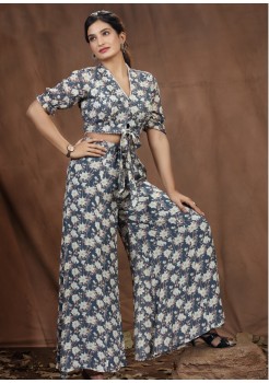 Blue & White Chinone Designer Sharara